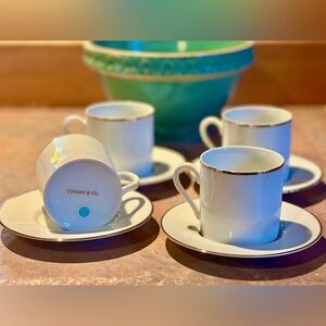 Tiffany & Co. White Porcelain Espresso Cups with Gold Trim - Set of 4